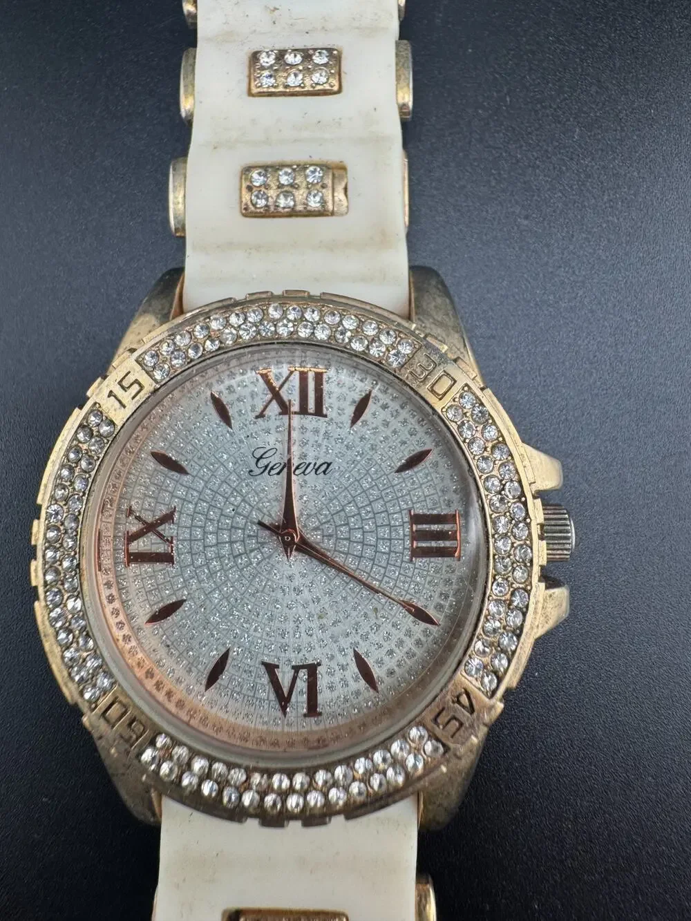 Geneva Bling Watch Crystal Bezel Pave Dial Roman Numerals